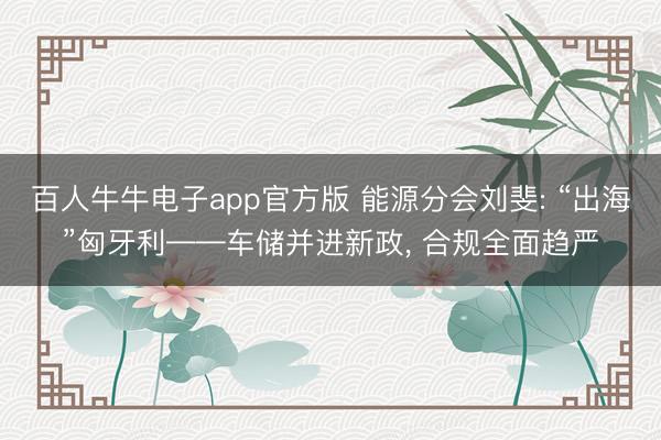 百人牛牛电子app官方版 能源分会刘斐: “出海”匈牙利——车储并进新政， 合规全面趋严