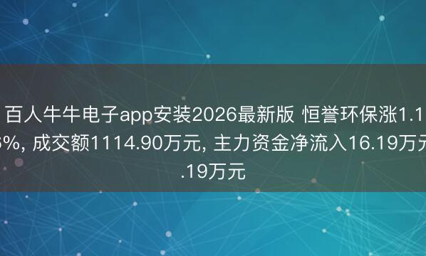 百人牛牛电子app安装2026最新版 恒誉环保涨1.16%， 成交额1114.90万元， 主力资金净流入16.19万元