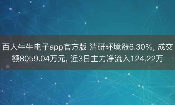 百人牛牛电子app官方版 清研环境涨6.30%， 成交额8059.04万元， 近3日主力净流入124.22万